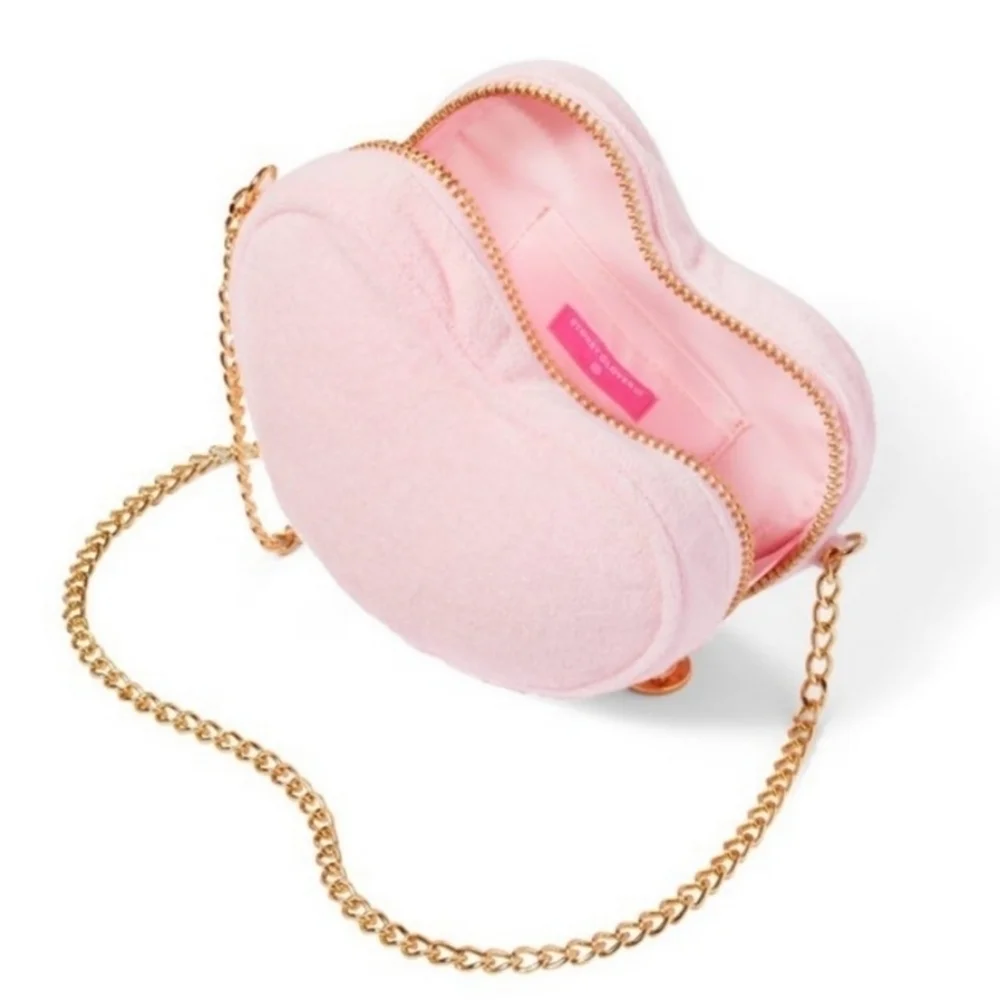 Stoney Clover Terrycloth Heart Crossbody Bag Purse Light Pink